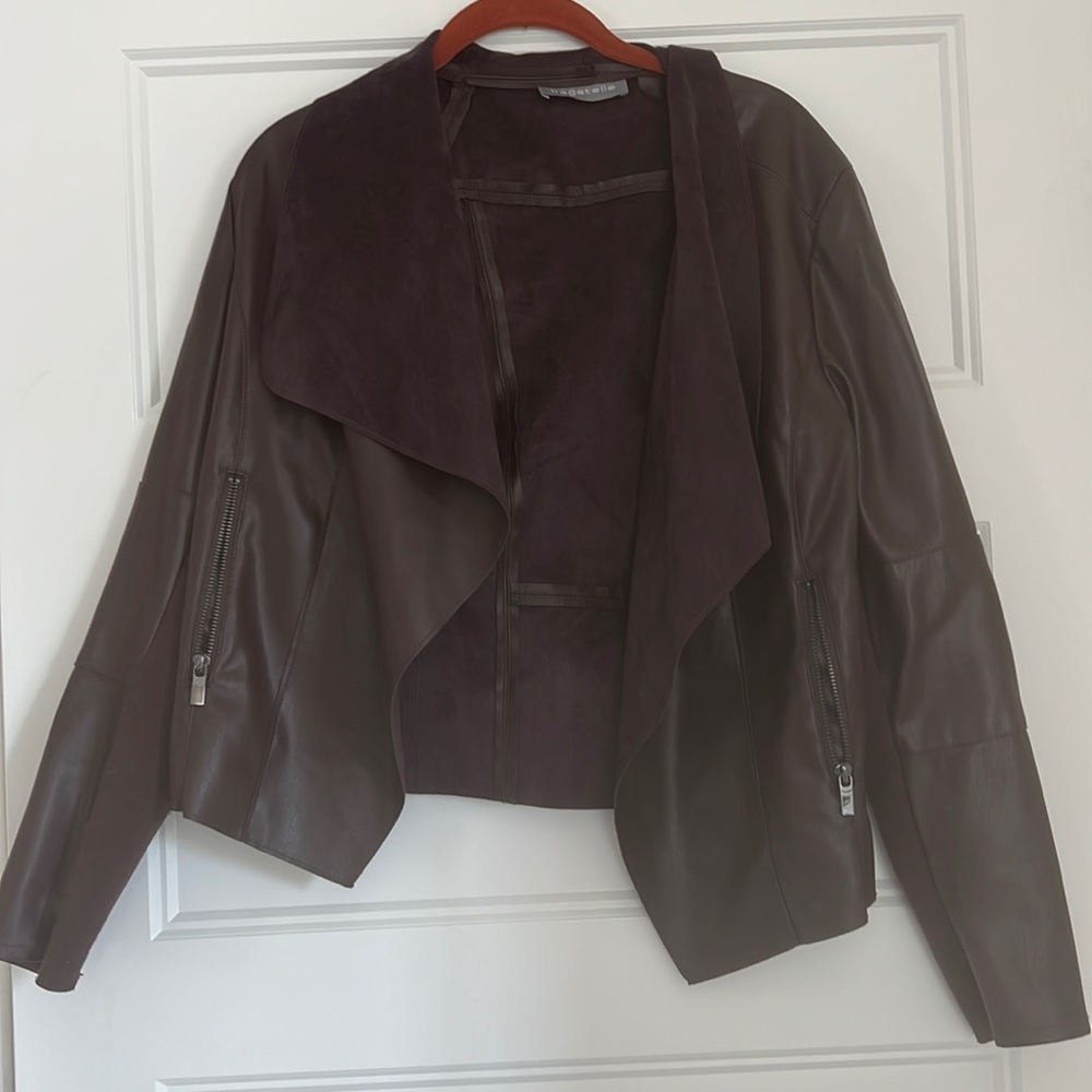 Pleather/suede women’s moto jacket.